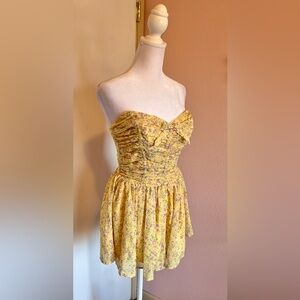 Strapless Romper from Lulus in Floral Marinella Yellow